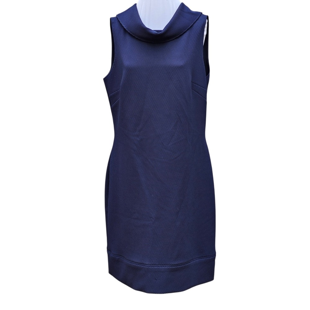 American Living Navy Waffle Knit Dress Women's Size 14 Cowl Neck Sleeveless